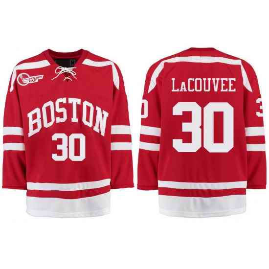 Boston University Terriers BU 30 Connor LaCouvee Red Stitched Hockey Jersey